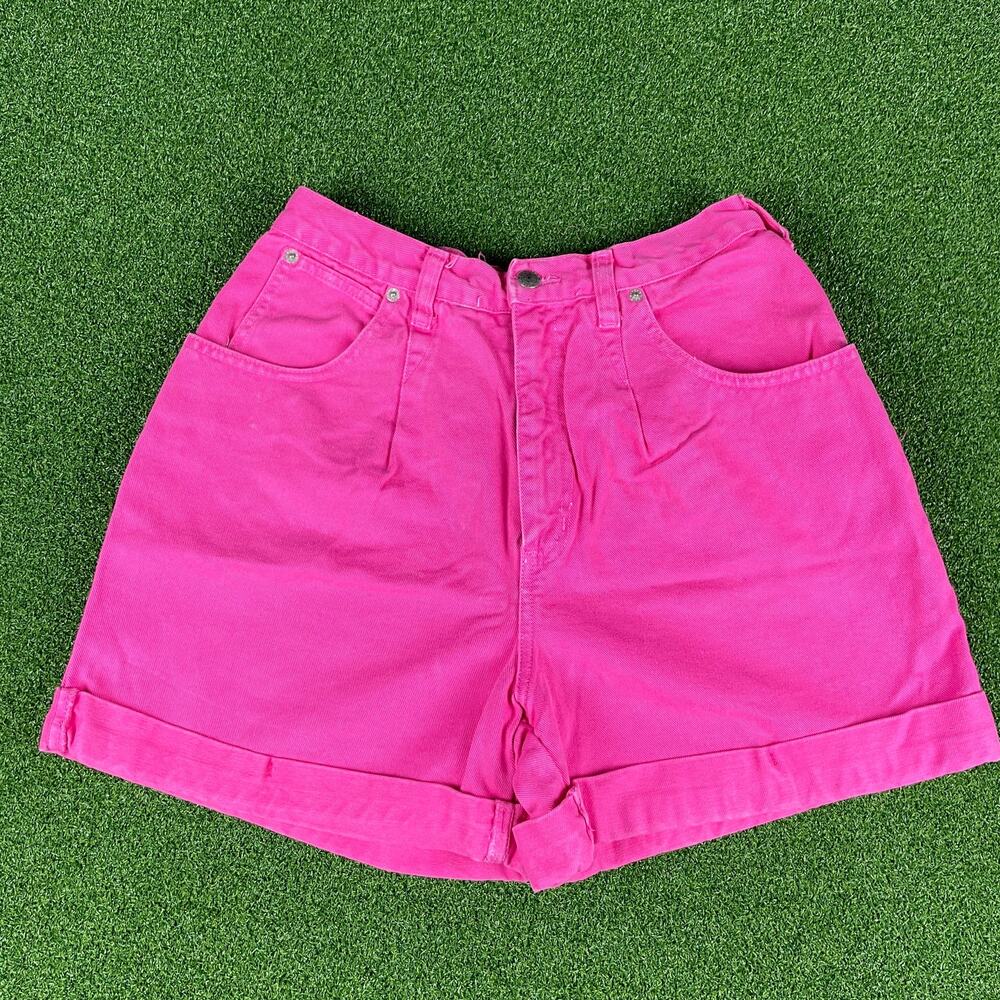Vintage Limited Jeans Pink Denim High Waisted Cuffed Hem USA Chino Shorts Sz 12